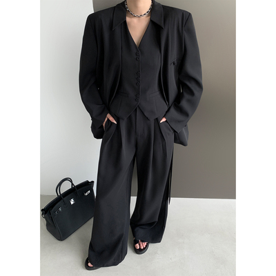 PAPERLLL辛间 高智内核 老钱西装外套小众马甲直筒阔腿西裤套装女