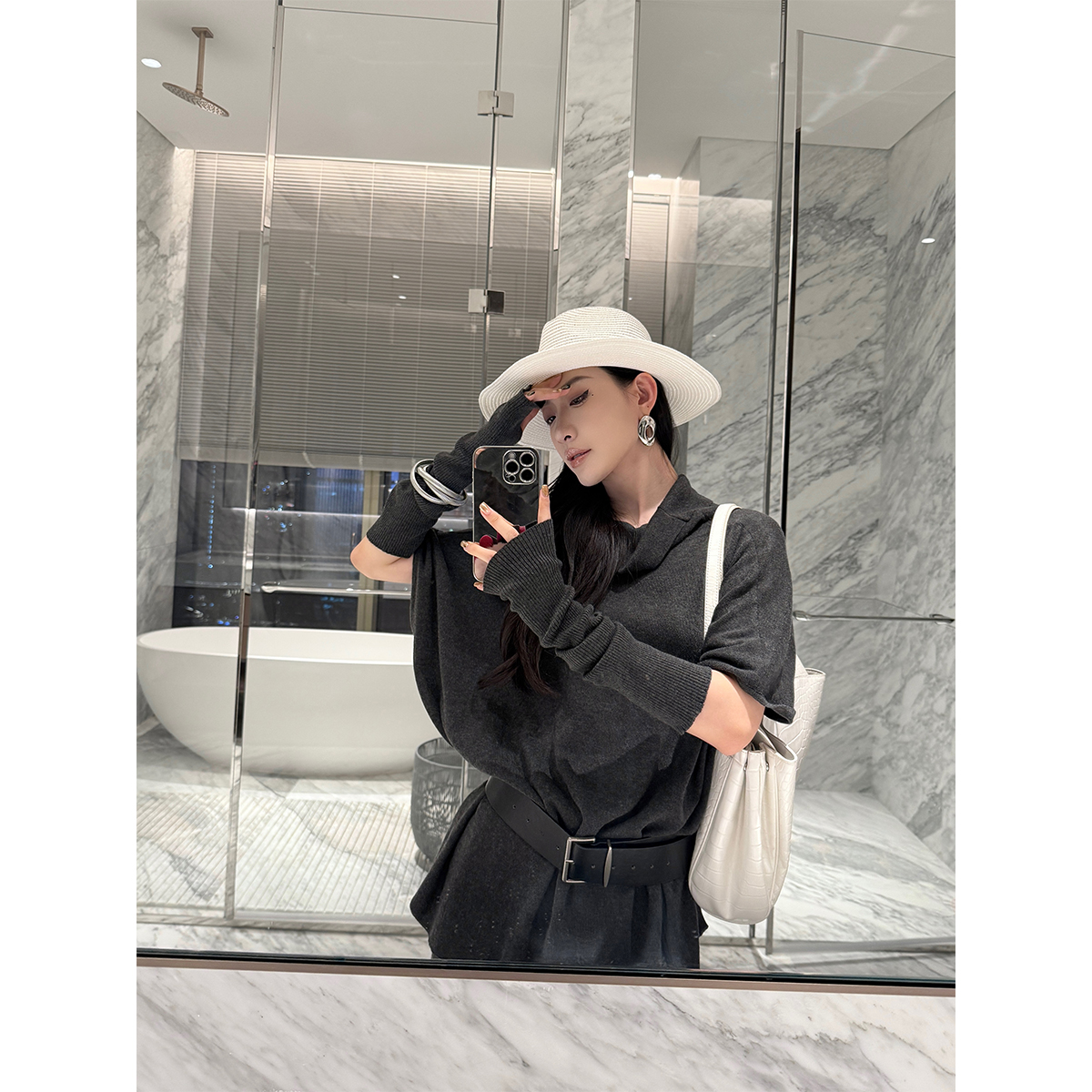 PAPERLLL辛间 纯欲沦陷 层次感羊毛堆堆领上衣袖套半身裙三件套女