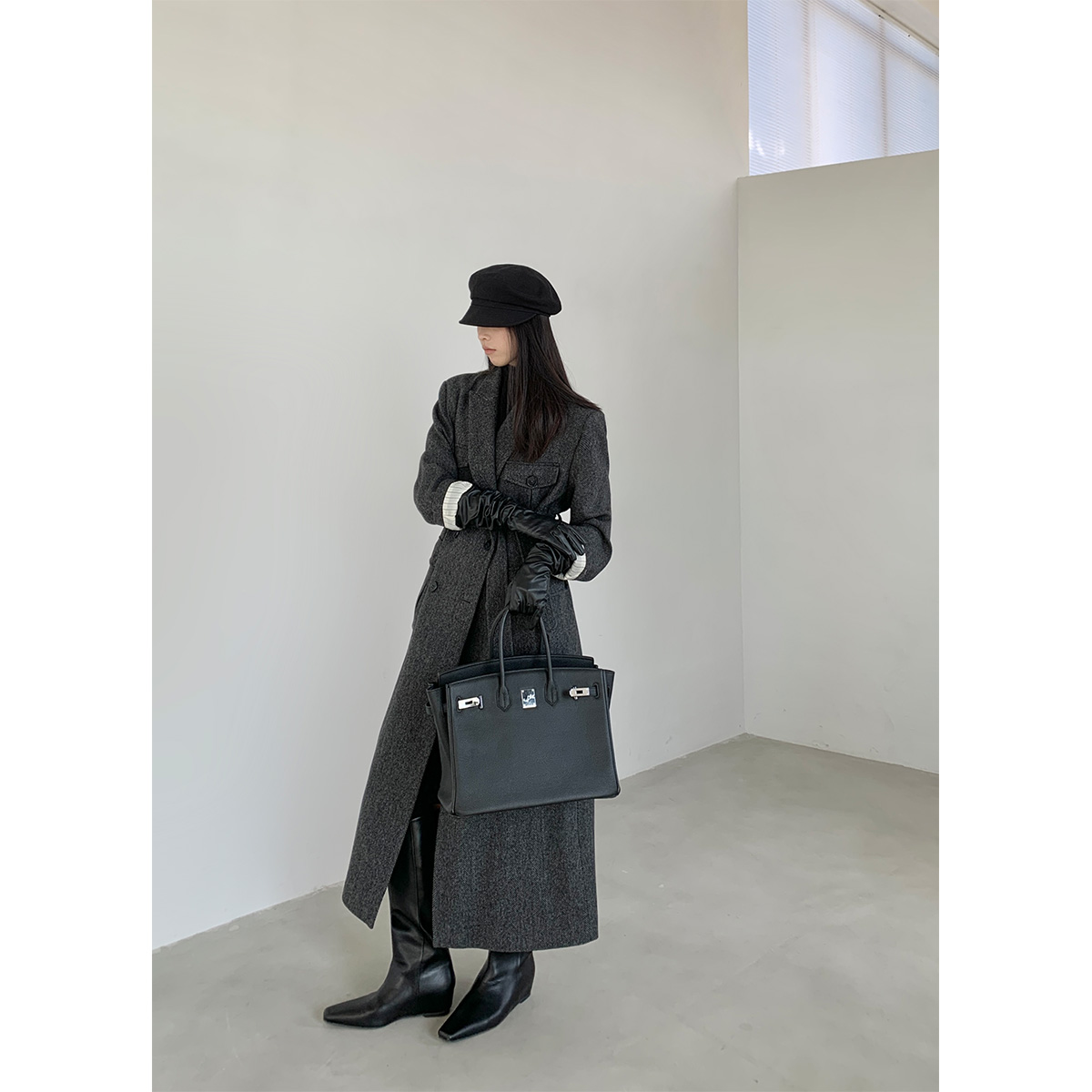 PAPERLLL辛间灰色双面呢羊毛大衣女2025新款中长款高级感冬季外套