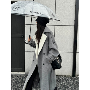 PAPERLLL辛间灰色气质羊毛中长款 冬高级感外套 毛呢大衣女2025新款