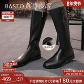 牛皮黑色骑士靴女高筒长靴AX211DG5 新款 都市漫游 百思图25冬季