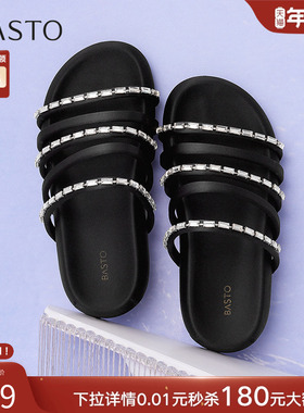 百思图2025夏季新款舒适厚底休闲一字拖居家外穿女拖鞋E5973BT5