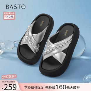 E8223BT5 百思图2025夏季 新款 时尚 简约通勤休闲拖厚底增高女拖鞋