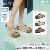 休闲女外穿拖鞋 真皮厚底勃肯鞋 D3926BT6 商场新款 百思图2026夏季