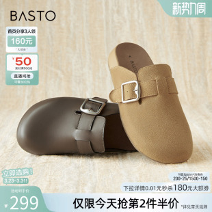 女懒人一脚蹬单鞋 外穿拖鞋 BG197CH4 居家休闲勃肯鞋 百思图春夏新款