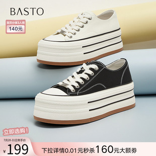 松糕鞋 百思圖2025夏季 新款 舒適厚底帆布鞋 D3087BM5 增高女休閑鞋