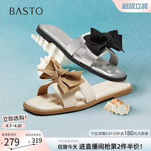 可爱休闲一字拖平底外穿女拖鞋 TY417BT5 商场新款 百思图夏季
