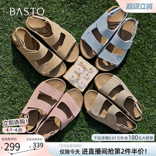 百思图夏季 复古休闲厚底勃肯鞋 女运动沙滩凉鞋 B6465BL5 商场新款