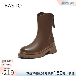 百思图2023冬季 时尚 简约街头时装 靴粗跟圆头女短靴M5115DD3 新款