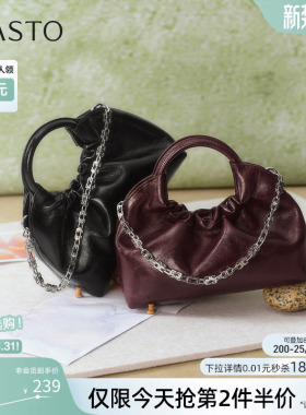 百思图26春季商场新款复古褶皱云朵包手提链条包斜挎包女TY093AX6