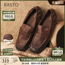 英倫豆豆鞋 百思圖25秋新款 絨面羊皮鞋 miu系樂福鞋 UXE01AA6 女單鞋