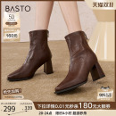 高跟马丁靴瘦瘦短靴M5010DD4 小踝靴女鞋 百思图冬商场新款 法式