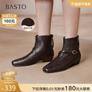 靴F3051DD5 通勤方头复古短靴粗跟女时装 百思图2025冬季 商场新款