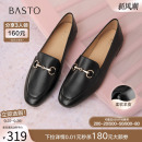 百思圖2025秋新款 黑色樂福鞋 不累腳女單鞋 C5268CA5 通勤超軟羊皮鞋