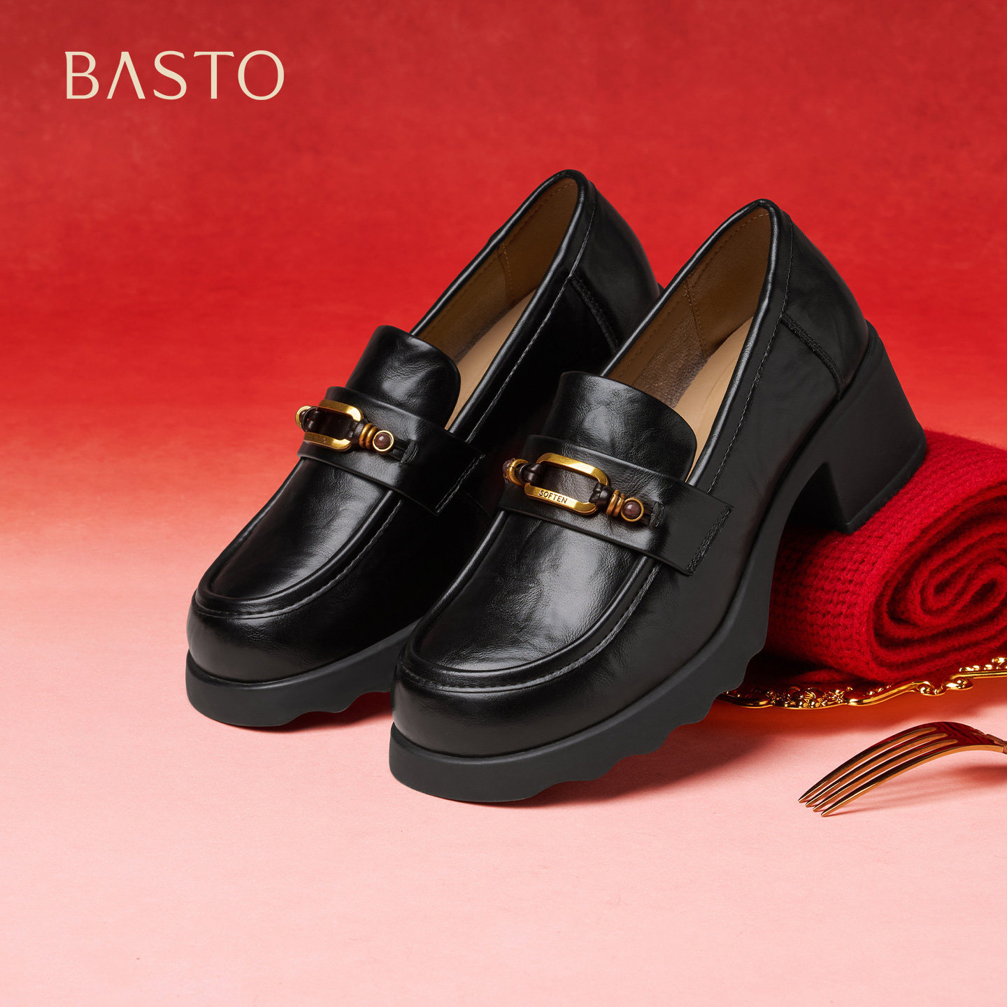 百思图2026春季商场新款厚底乐福鞋小皮鞋粗跟女深口单鞋BV710AA6,女鞋,乐福鞋（豆豆鞋）,淘宝优惠券,粉丝福利购,淘宝优惠卷