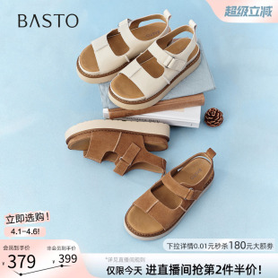 女魔术贴运动凉鞋 ZHT90BL6 真皮厚底休闲凉鞋 百思图2026夏商场新款