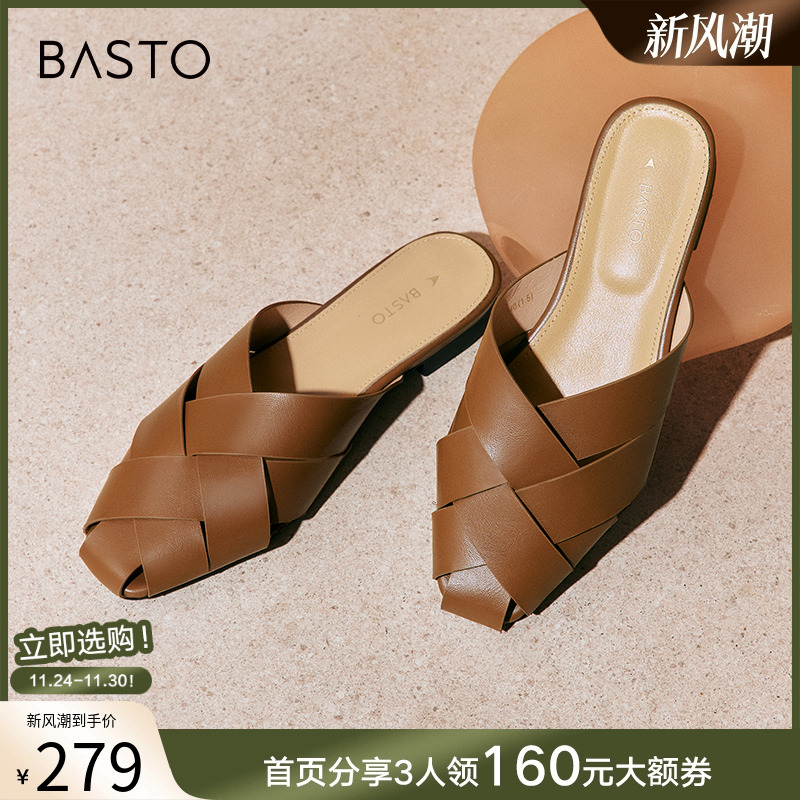 夏季粗跟穆勒鞋百思图简约