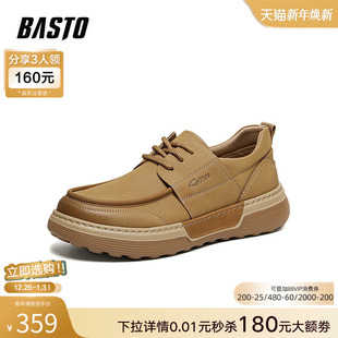 复古商务通勤男休闲皮鞋 时尚 5C232AM6 新款 百思图2026春季