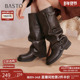 百思图2025冬新款 棕色裤 管靴大筒围骑士靴女高筒堆堆长靴B8605DG5