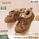 百思图25冬新款加绒德训鞋保暖板鞋棉鞋毛毛运动休闲女鞋A2507DM5