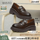 女深口单鞋 百思图2026春季 小皮鞋 厚底增高粗跟乐福鞋 UXV08AA6 新款