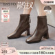 法式 百思图冬商场新款 高跟小踝靴加绒女短靴马丁靴 简约主义