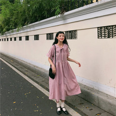 Real price retro long Korean cool temperament doll collar versatile plaid skirt