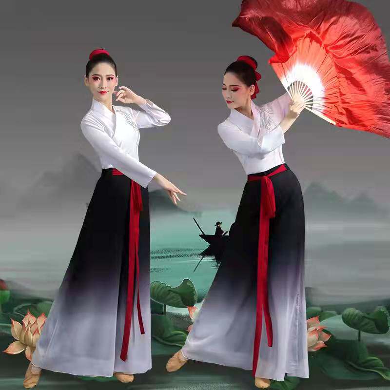 中国风扇子舞万疆舞蹈演出服古典舞练功服女成人飘逸现代舞蹈服装