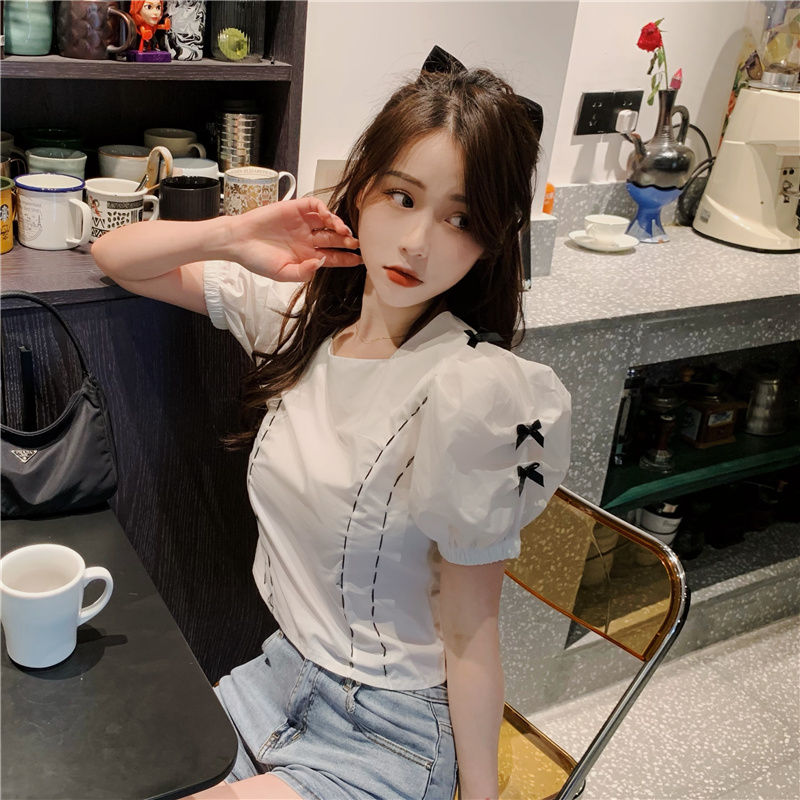 Real shot real price Korean Short bubble sleeve shirt