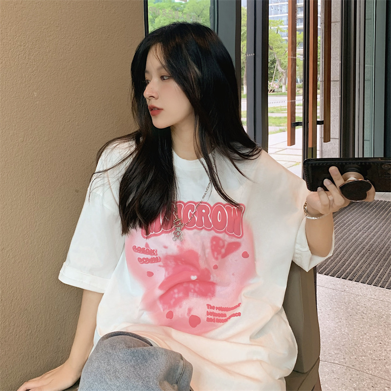 Real price Korean loose love bear print T-shirt