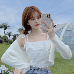 Real shot real price Korean version versatile cut out crochet lace up vest top