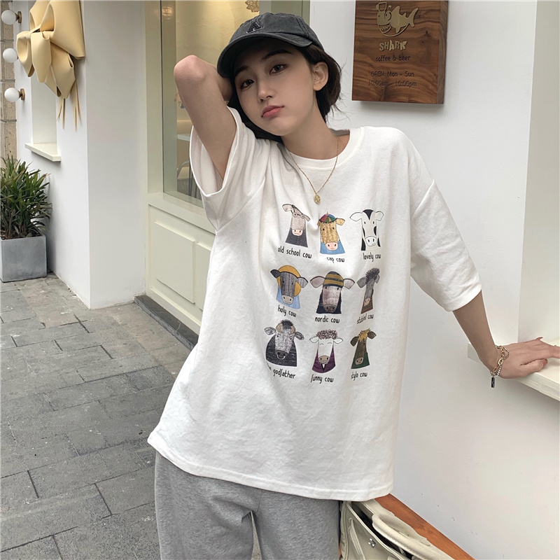 Real price Korean loose casual cartoon Tauren printed T-shirt