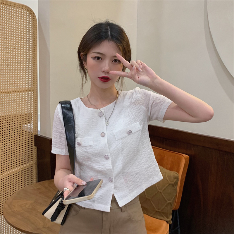 Real shot real price Korean version loose, thin and versatile short shirt top