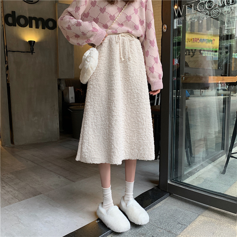 Real shot real price Korean version with all kinds of thin and thickened lambhair skirt