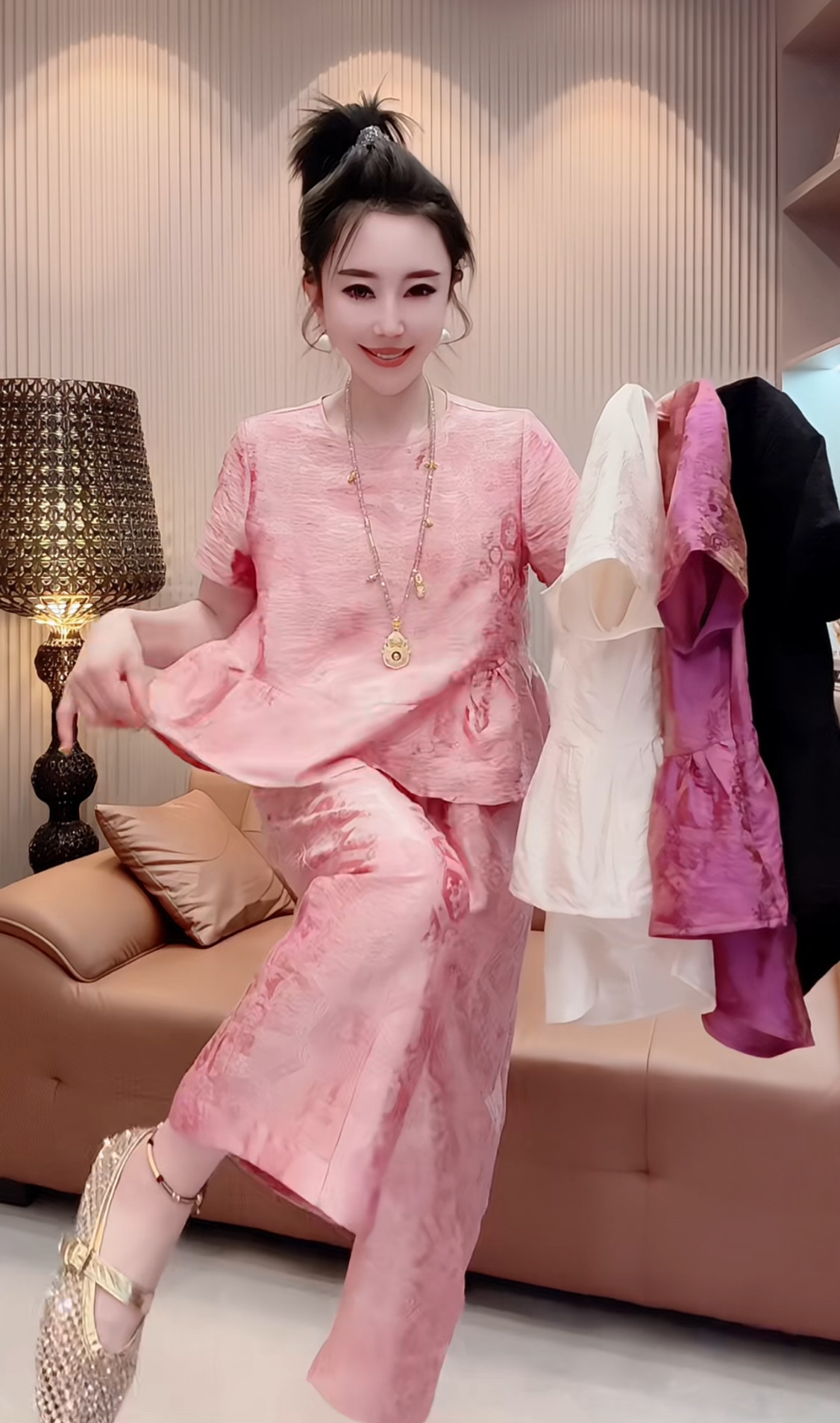 新中式国风提花短袖荷叶边宽松娃娃衫上衣九分阔腿裤套装女2026夏