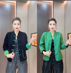 欧货高品质新中式国风两面穿金丝绒外套女2025新款双面穿百搭上衣