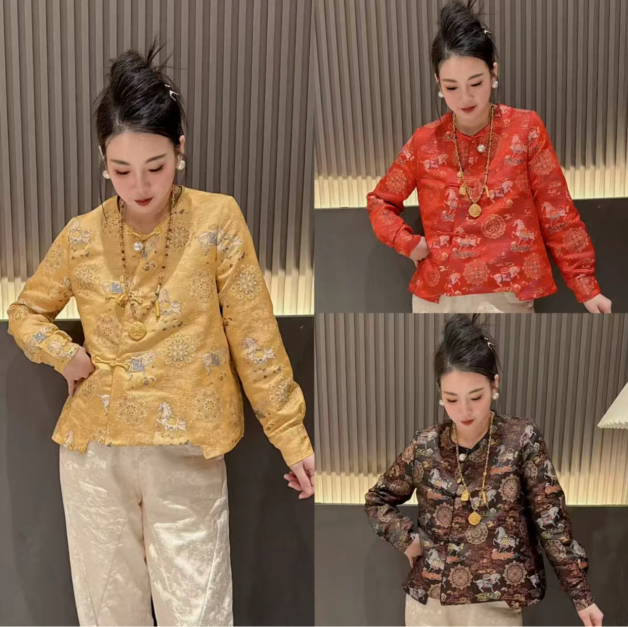 新中式国风盘扣醋酸真丝提花刺绣衬衫女2025秋冬复古小衫外穿上衣,女装/女士精品,上衣,淘宝优惠券,粉丝福利购,淘宝优惠卷