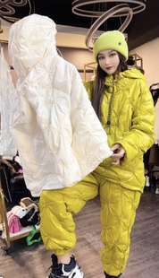 防寒服小个子连帽外套 新款 绿色菱格套头羽绒棉服女卫衣款 2025冬季