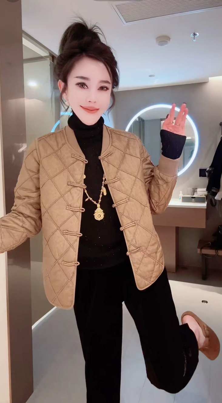 新中式国风盘扣蕾丝薄棉夹克外套女2025秋复古棒球服棉服棉袄上衣