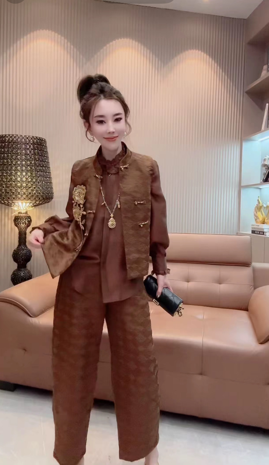 欧货时尚立领重工串珠散摆马夹上衣九分休闲裤子套装女2026秋马甲
