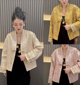 2026春秋季 国风提花上衣重工刺绣亮片盘扣宽松气质外套女士 新中式