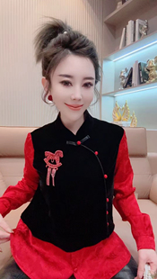 新中式国风盘扣真丝绒醋酸真丝提花假两件衬衫女2025秋冬复古上衣