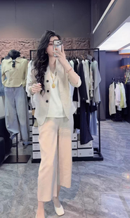 欧货时尚金丝麻西服外套九分阔腿裤套装女2026春西装上衣休闲裤子