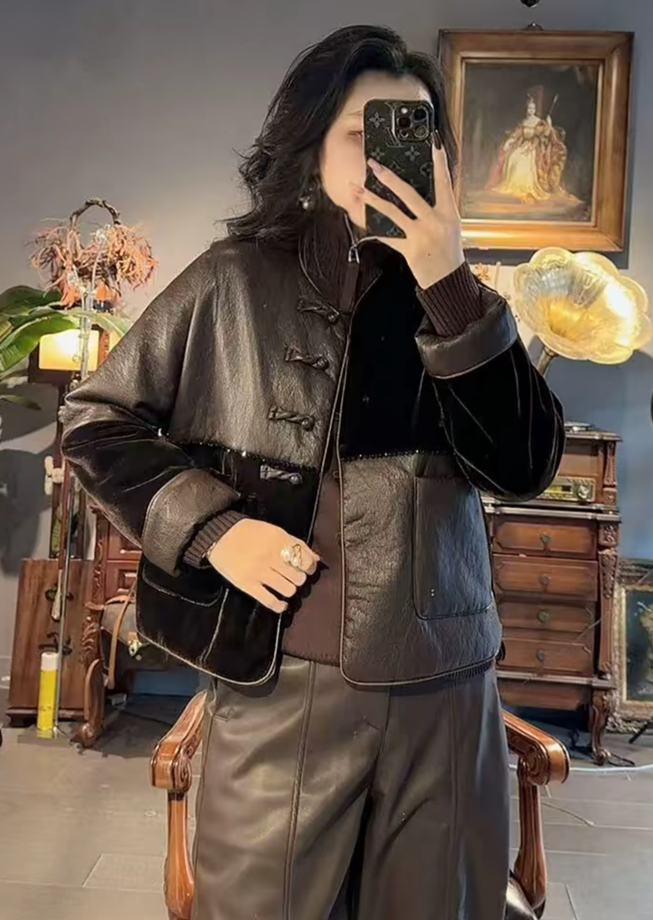 新中式国风真丝绒蛋白皮串珠加棉宽松外套女2025秋冬复古棉服上衣