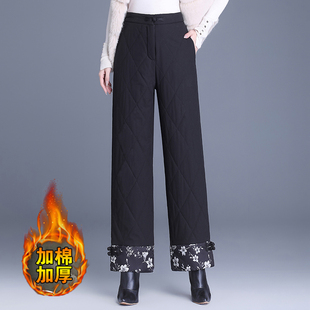 冬季羽绒棉裤妈妈防寒保暖直筒裤国风夹棉加厚外穿高腰时尚长裤子
