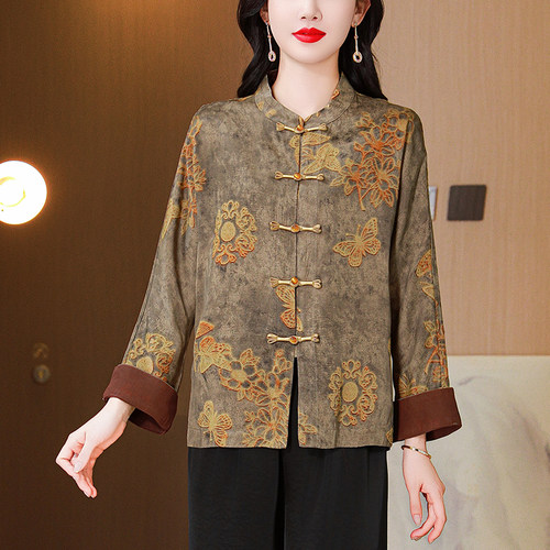 新中式国风外套女真丝提花上衣