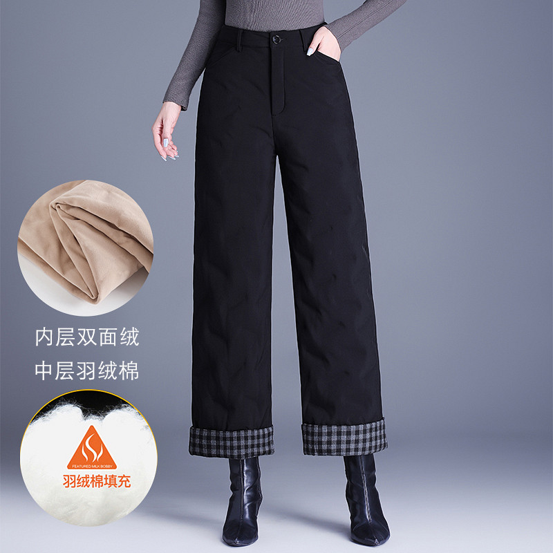 加厚羽绒棉裤女冬季外穿夹棉保暖休闲长裤中老年妈妈加绒直筒裤子
