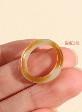保真新疆和田玉且末糖素面戒指