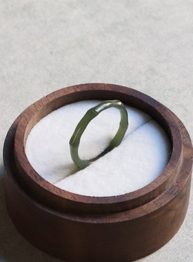 天然绿色玉石指环极细款和田玉蓝调青玉简约款 节节高竹节戒指
