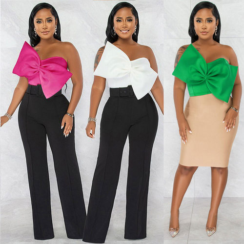 new Women's sexy top fashion ebay 女装性感裹胸蝴蝶结纯色上衣